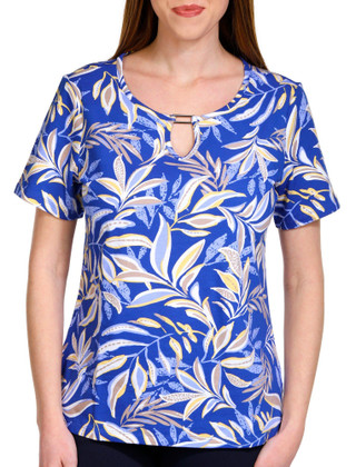 Thumbnail 1: Coral Bay Coral Bay Womens Print Keyhole Short Sleeve Top 