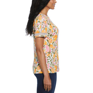 Thumbnail 3: Rafaella Rafaella Petite Short Sleeve Floral Lace Trim Top 