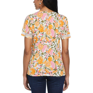 Thumbnail 2: Rafaella Rafaella Petite Short Sleeve Floral Lace Trim Top 