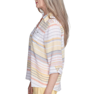 Thumbnail 3: Alfred Dunner Alfred Dunner Womens 3/4 Sleeve Buttoned Striped Top 