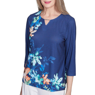 Thumbnail 4: Alfred Dunner Alfred Dunner Womens 3/4 Sleeve Asymmetric Floral Top 