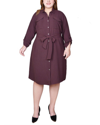 Thumbnail 1: NY COLLECTION NY Collection Plus Long Roll Tab Sleeve Shirtdress 