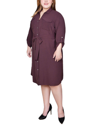 Thumbnail 3: NY COLLECTION NY Collection Plus Long Roll Tab Sleeve Shirtdress 