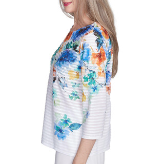 Thumbnail 3: Alfred Dunner Alfred Dunner Womens 3/4 Sleeve Textured Floral Top 