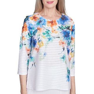 Thumbnail 1: Alfred Dunner Alfred Dunner Womens 3/4 Sleeve Textured Floral Top 
