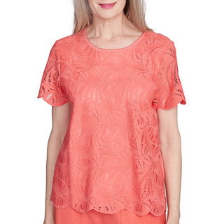 Thumbnail 1: Alfred Dunner Alfred Dunner Womens Short Sleeve Lace Trim Textured Tee 