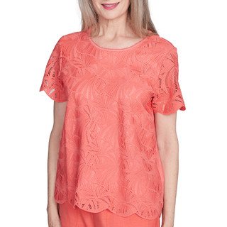 Thumbnail 4: Alfred Dunner Alfred Dunner Womens Short Sleeve Lace Trim Textured Tee 