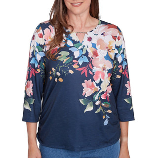 Thumbnail 2: Alfred Dunner Alfred Dunner Womens 3/4 Sleeve Floral Knit Ruched Top 