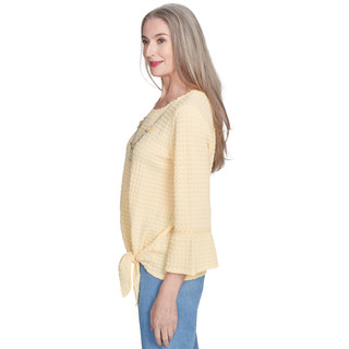 Thumbnail 3: Alfred Dunner Alfred Dunner Petite 3/4 Sleeve Textured Tie Front Top 