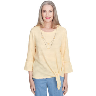 Thumbnail 1: Alfred Dunner Alfred Dunner Petite 3/4 Sleeve Textured Tie Front Top 
