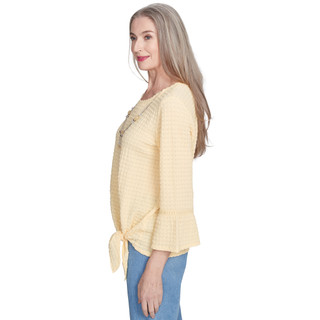Thumbnail 3: Alfred Dunner Alfred Dunner Petite 3/4 Sleeve Textured Tie Front Top 