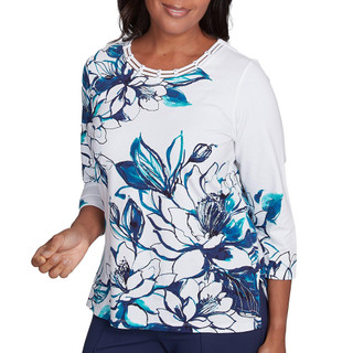 Thumbnail 4: Alfred Dunner Alfred Dunner Womens 3/4 Sleeve Fineline Floral Print Top 