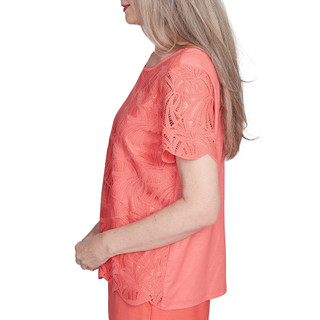 Thumbnail 3: Alfred Dunner Alfred Dunner Petite Short Sleeve Lace Trim Textured Tee 