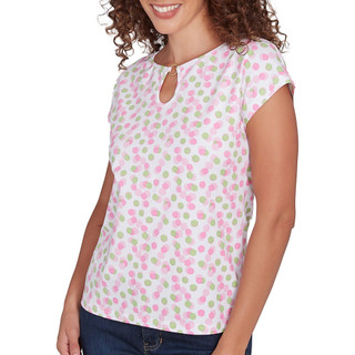 Thumbnail 4: Hearts of Palm Hearts of Palm Womens Short Sleeve Dotted Keyhole Neck Top 