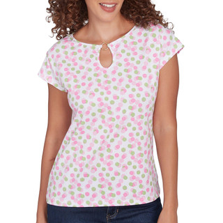 Thumbnail 1: Hearts of Palm Hearts of Palm Womens Short Sleeve Dotted Keyhole Neck Top 