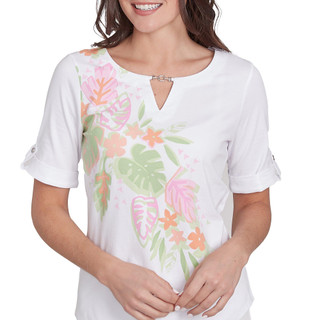 Thumbnail 5: Hearts of Palm Hearts of Palm Womens Elbow Sleeve Leaf Print Top 