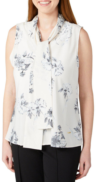 Thumbnail 1: NINE WEST Nine West Womens Sleeveless Print Neck Tie Top 