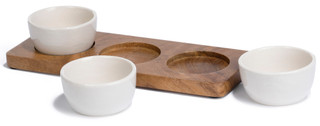 Thumbnail 3: Creative Coop Creative Coop 4 Pc Stoneware Bowl Set with Wood Tray 