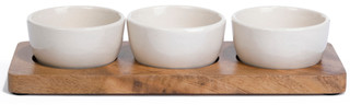 Thumbnail 2: Creative Coop Creative Coop 4 Pc Stoneware Bowl Set with Wood Tray 