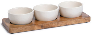 Thumbnail 1: Creative Coop Creative Coop 4 Pc Stoneware Bowl Set with Wood Tray 