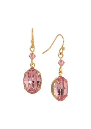 Thumbnail 1: 1928 Jewelry Gold Tone Pink Oval Crystal Earrings 