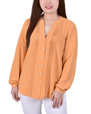 Thumbnail 1: NY COLLECTION NY Collection Petite Long Sleeve Pintuck Front Blouse 