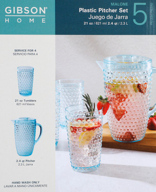 Thumbnail 4: Gibson Gibson Home 5 Pc Teal Embossed Pitcher Set 