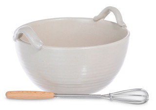 Thumbnail 1: Creative Coop Creative Coop 2 Pc Stoneware Bowl and Metal Whisk Set 