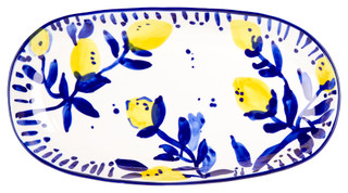 Thumbnail 2: Creative Coop Creative Coop 12x7 Hand Painted Stoneware Lemon Platter 