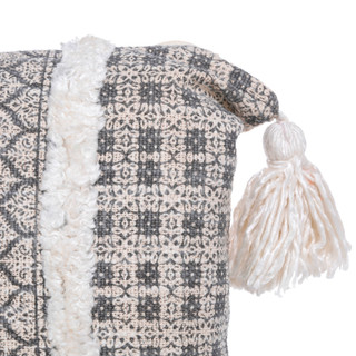 Thumbnail 5: CASA DECOR Casa Decor Grey Textured Pillow with Tassels 