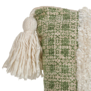 Thumbnail 2: CASA DECOR Casa Decor Sage Green Textured Pillow with Tassels 