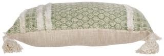 Thumbnail 3: CASA DECOR Casa Decor Sage Green Textured Pillow with Tassels 