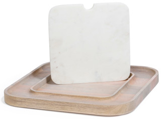 Thumbnail 2: Creative Coop Creative Co-Op Wood Serving Board w/ Marble Cheese Board 
