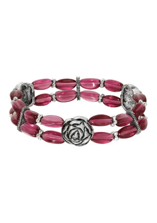Thumbnail 1: 1928 Jewelry 1928 Jewelry Rose Charm Purple Bead Stretch Bracelet 