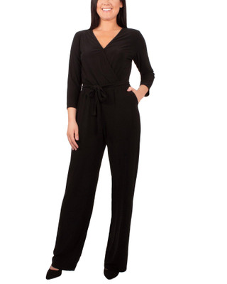 Thumbnail 1: NY COLLECTION NY Collection Womens Petite 3/4 Sleeve Belted Jumpsuit 