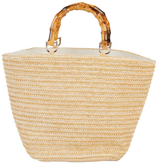 Thumbnail 2: ALESSIA Alessia Bamboo Handle Embroidered Lemon Tote Bag 