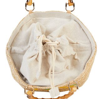 Thumbnail 4: ALESSIA Alessia Bamboo Handle Embroidered Lemon Tote Bag 