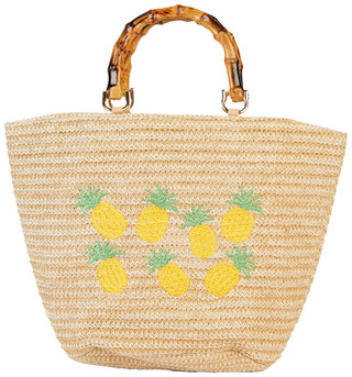 Thumbnail 1: ALESSIA Alessia Bamboo Handle Embroidered Lemon Tote Bag 