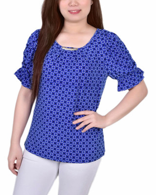 Thumbnail 1: NY COLLECTION NY Collection Petite Elbow Cuffed Sleeve Hardware Top 