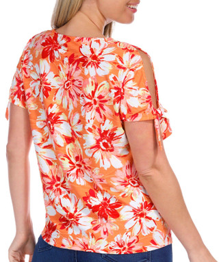 Thumbnail 3: Juniper + Lime Juniper + Lime Womens Floral Cold Shoulder Tie Top 