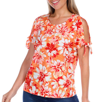 Thumbnail 4: Juniper + Lime Juniper + Lime Womens Floral Cold Shoulder Tie Top 