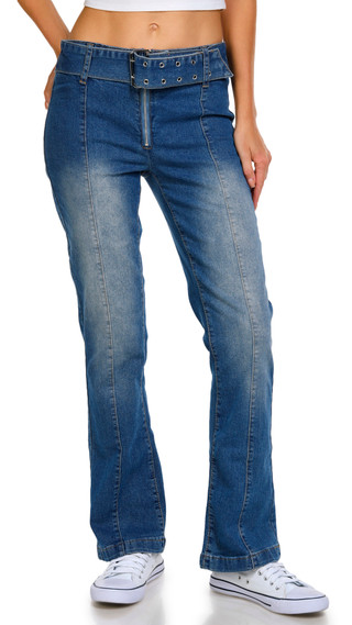 Thumbnail 1: Derek Heart Derek Heart Juniors Faux Belt Mid Rise Boot Cut Jeans 