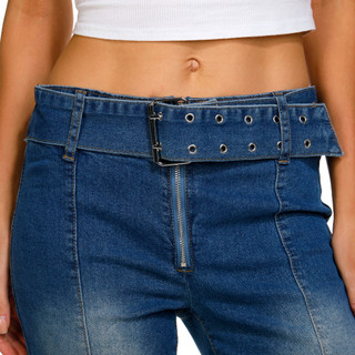 Thumbnail 3: Derek Heart Derek Heart Juniors Faux Belt Mid Rise Boot Cut Jeans 
