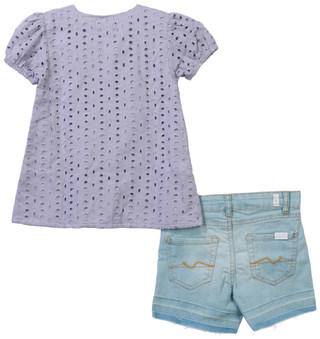 Thumbnail 2: 7 FOR ALL MANKIND 7 For All Mankind Big Girls 2 Pc Denim Shorts Set 