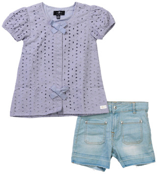 Thumbnail 1: 7 FOR ALL MANKIND 7 For All Mankind Big Girls 2 Pc Denim Shorts Set 