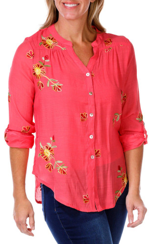 Thumbnail 4: FIGUEROA & FLOWER Figueroa & Flower Petite Embroidered 3/4 Sleeve Top 
