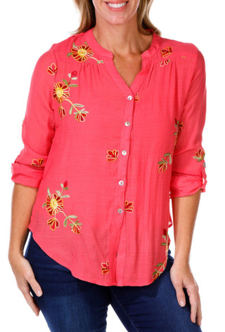 Thumbnail 1: FIGUEROA & FLOWER Figueroa & Flower Petite Embroidered 3/4 Sleeve Top 