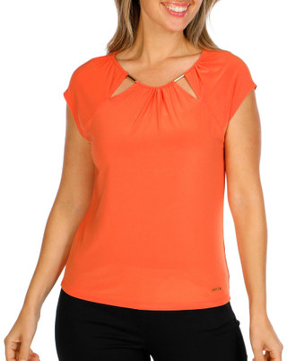 Thumbnail 1: NINE WEST Nine West Womens Cap Sleeve Shirred Neck Top 