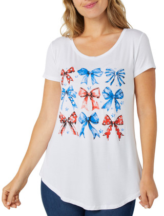 Thumbnail 2: Scarlett Scarlett Womens Short Sleeve Patriotic Bows Print Top 