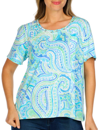 Thumbnail 1: Alfred Dunner Alfred Dunner Petite Short Sleeve Paisley Studio Top 